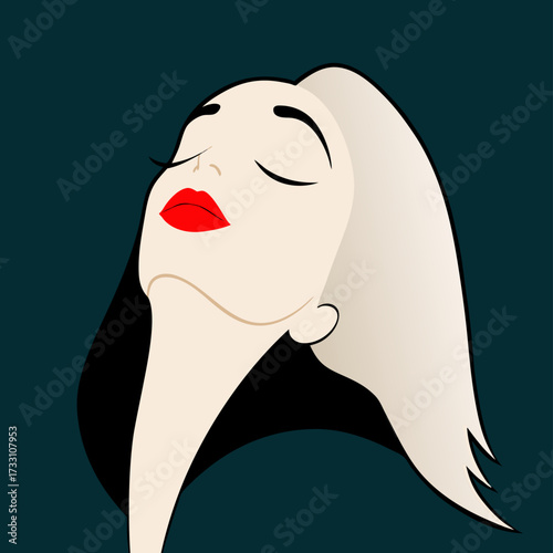 Elegant Woman with Red Lips and Closed Eyes Vector Illustration for Beauty and Lifestyle Concepts