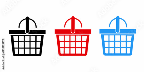 Simple Flat Color Shopping Basket Icon Set Illustration