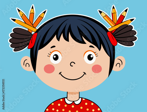 Cheerful Schoolgirl Portrait Vector Illustration for Education Concept