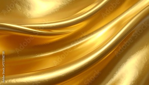 An abstract, flowing composition. Golden material drapes and ripples, reflecting light and creating a luxurious and fluid texture