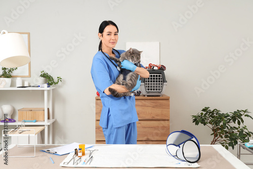 Female veterinarian holding...