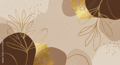 Abstract botanical background with gold accents and earthy tones
