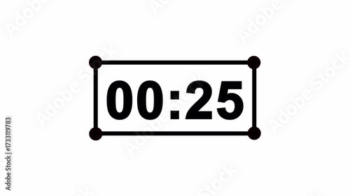 30 seconds digital countdown timer animation on white background, animated time limit of just 30 seconds for sports and gaming.