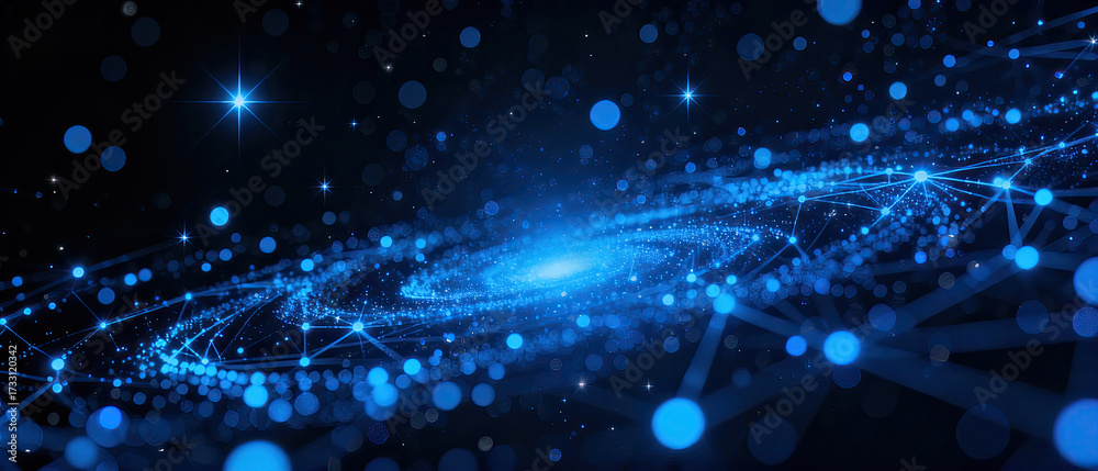 Obraz premium An abstract digital galaxy scene with stars and connecting lines representing a futuristic technological concept.