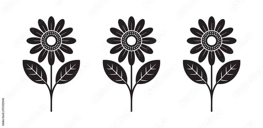 Fototapeta premium Black orange and yellow flower illustration set