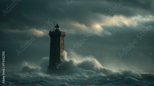 Stormy seas lighthouse