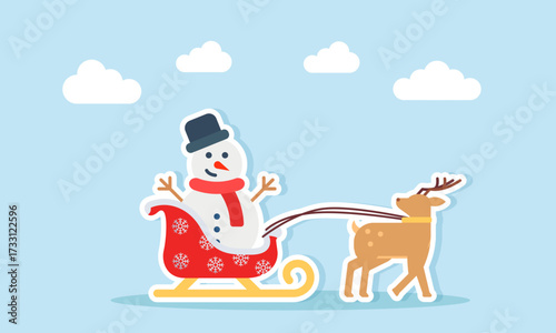 Reindeer sleigh carrying snowman illustration of christmas holiday celebration