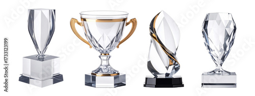 Elegant crystal corporate trophy isolated on white background with no shadow, perfect for recognition and success themes
