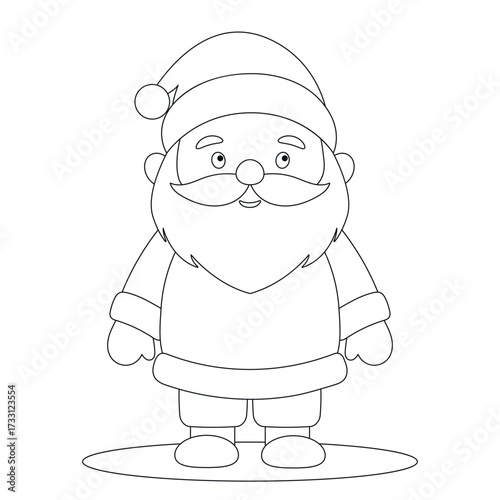 Santa Claus coloring page for kids, Christmas character in hat and costume, New Year holiday vector illustration