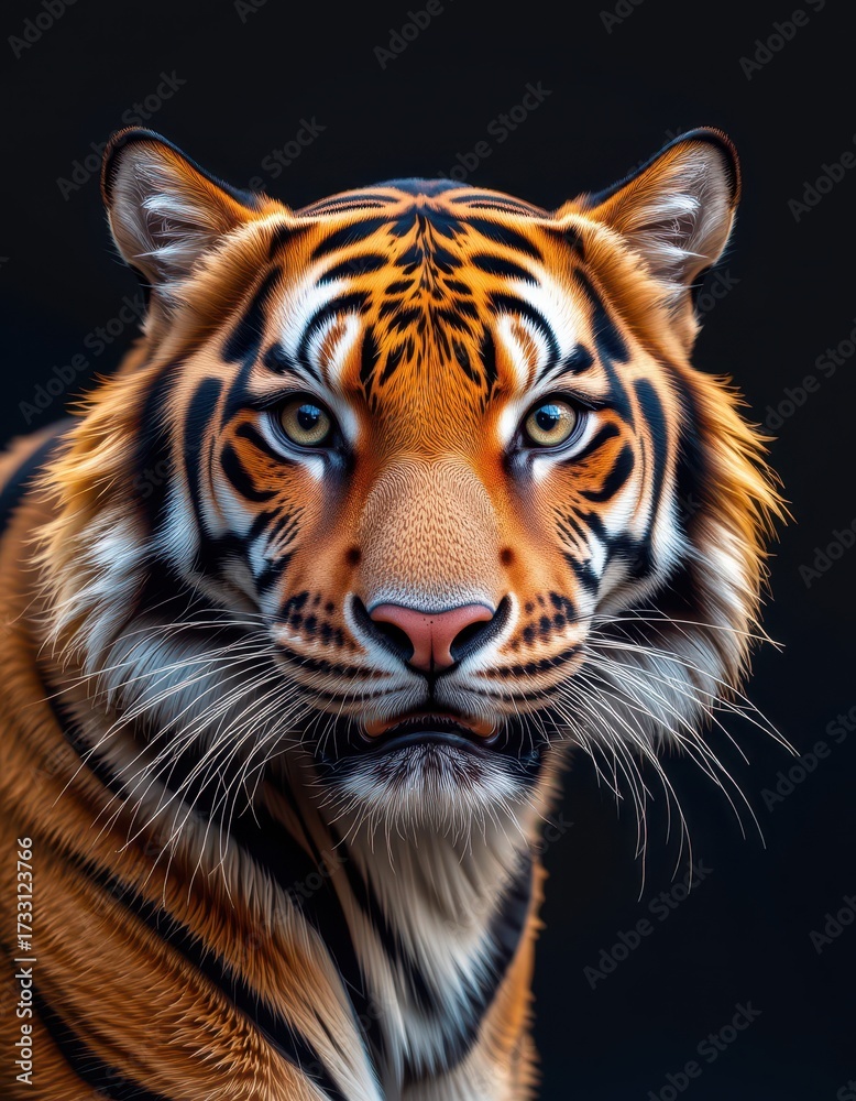 Fototapeta premium Majestic Tiger Portrait with Striking Features and Vivid Orange and Black Fur