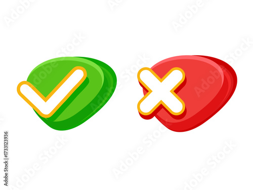 Two Bold 3D Icons, a Green Check Mark and a Red X Symbol, Representing Approval and Rejection