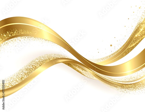 Abstract gold wavy design on white background