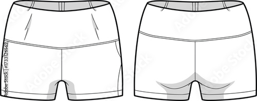 Women activewear technical shorts cad drawing flat vector illustration for fashion design template showing modern stylish workout gym clothing sewing pattern