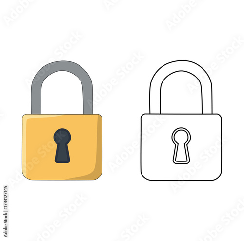 Cartoon Lock Coloring Simple Logo Design Icon Digital