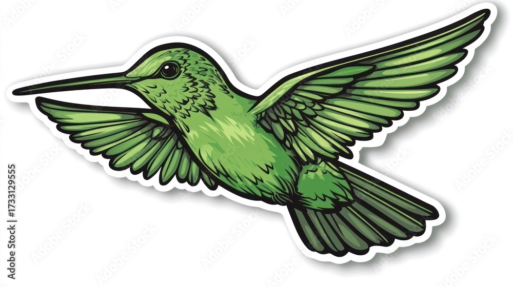Obraz premium Green hummingbird in flight with wings spread vector illustration