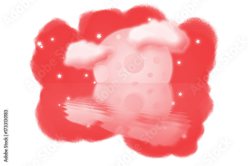 Abstract dark red blob with scattered black dots isolated on transparent background