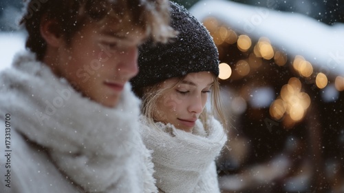 Winter Couple in Snowy Outdoors