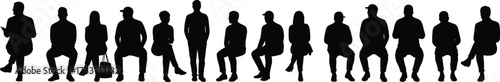 Silhouettes of people sitting on chairs, casual group gathering, waiting area, teamwork, office colleagues, modern lifestyle, human interaction, communicationSilhouettes of people sitting on a, 