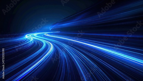 Abstract Blue Light Streaks on Black Background for Technology Concept
