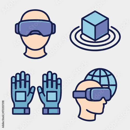 Vector pack of 4 futuristic VR icons vector graphic illustration