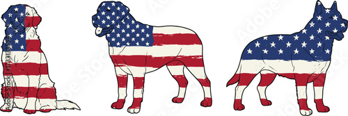 USA flag dog illustration vector with patriotic pet silhouette artwork, American independence day design, animal drawing graphic for celebration and decoration