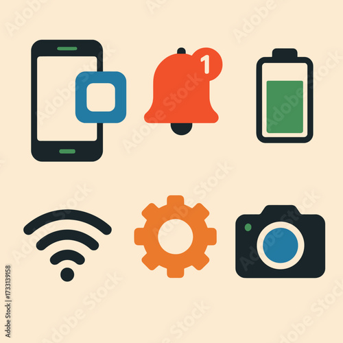 Flat vector of 6 smartphone-related icons vector graphic illustration