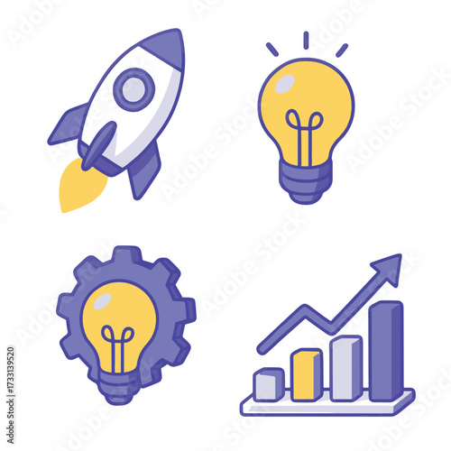 Modern isometric vector of 4 startup icons vector graphic illustration