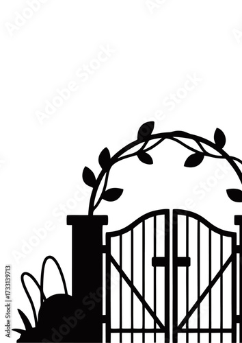 Minimalist garden gate silhouette vector