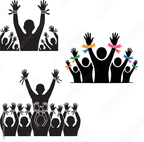 Freedom and Unity People Silhouette with Awareness Ribbons