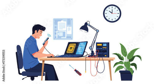 Modern Workspace Depicting Technology Communication and Digital Connectivity.