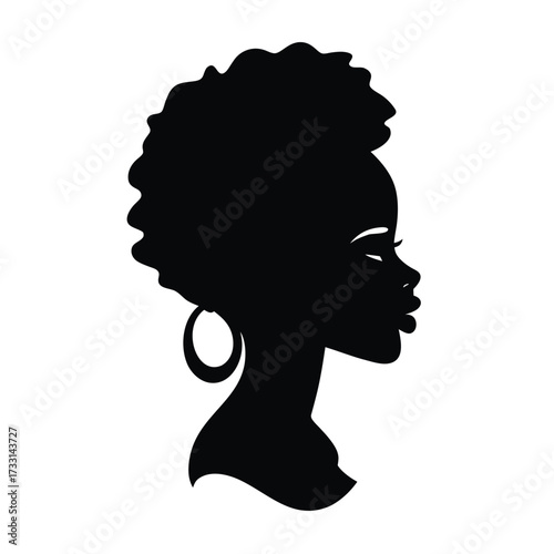 Minimal afro silhouette of female face with curly hair in artistic vector form  