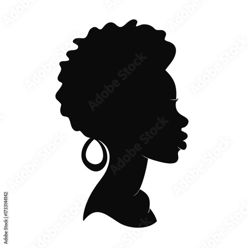 Minimal afro silhouette of female face with curly hair in artistic vector form  