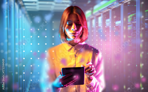 Woman using tablet in moder...