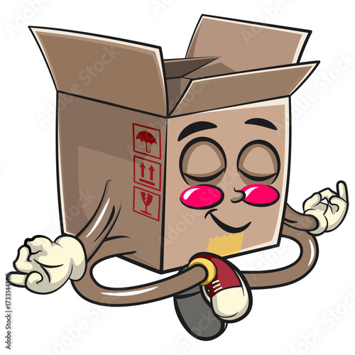 cute cardboard box mascot character vector illustration isolated meditating, work of hand drawn