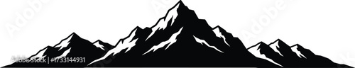 Mountain silhouette with snowy peaks, high alpine range illustration, natural wilderness landscape, outdoor adventure travel, scenic rocky summit vector design