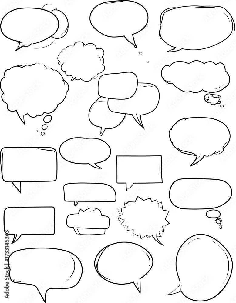 Obraz premium Collection of hand-drawn speech bubbles, varying in shapes and sizes