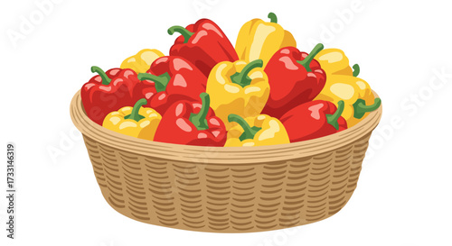 A woven basket overflowing with vibrant red and yellow bell peppers a healthy and colorful harvest.