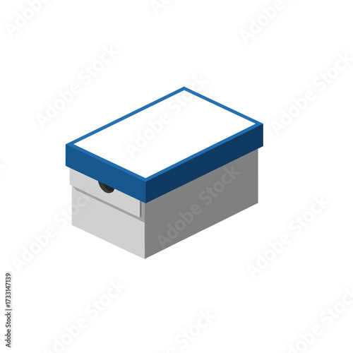 Minimalist Gray Shoebox with Blue Lid and White Top for Product Packaging and Storage Needs