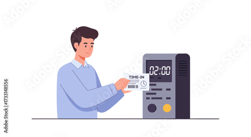 Man Using Time Clock for Attendance Tracking in Office.