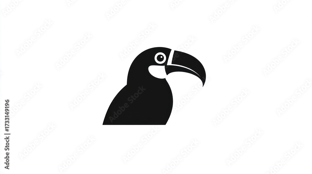 Naklejka premium Silhouette of a toucan bird in monochrome style on a white background