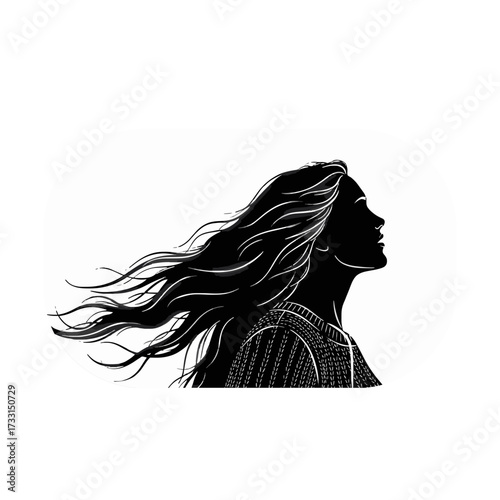 silhouette of a girl with long hair