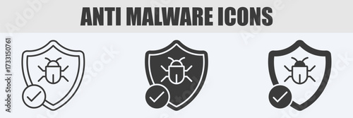 Anti Malware Icon Set Vector Illustration in Outline, Glyph, and Mixed