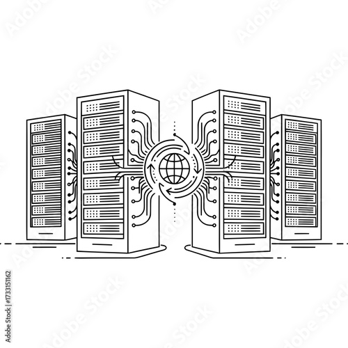 Data Servers Network Global Connections and IT Infrastructure Concept
