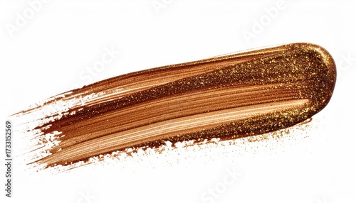 A single, thick brushstroke of metallic gold-brown pigment against a white background