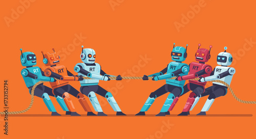 Robots in Tug-of-War Competition: Technology Teamwork and Challenge Concept Illustration
