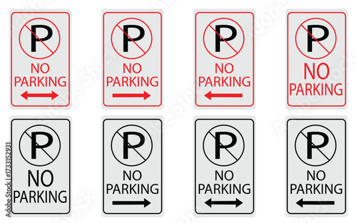 No Parking Sign Vector Set – Red Prohibition Icon and Blue Parking Symbol for Traffic Regulation