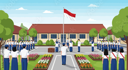 School Flag Ceremony: Students and Teachers Honoring the National Flag