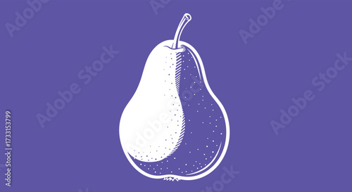 A visually striking minimalist illustration of a white pear on a solid purple background.