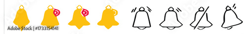 Notification bell icon set PNG with alert badge, ringing animation, and modern notification, bell, alert, icon, UI, badge, ringing, sound, alerting, redesign for apps and websites, vector illustration