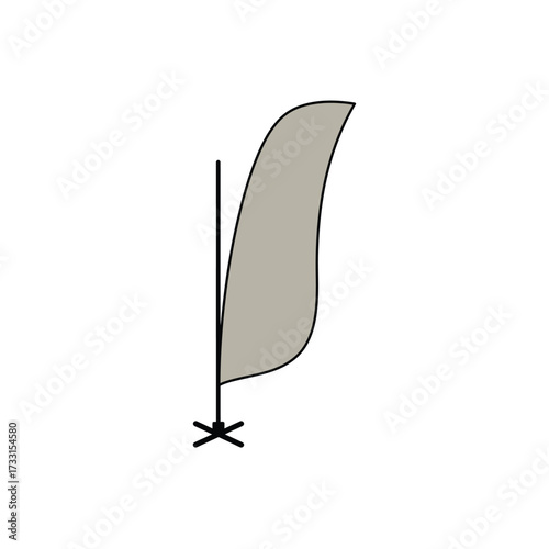 Modern minimalist feather flag banner stand design for advertising and marketing events, featuring a customizable gray display.